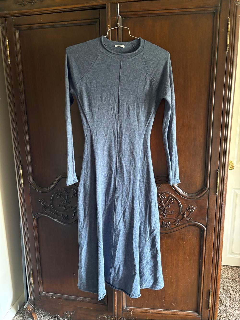 Iris & Ink Olivia Merino Wool Midi Dress Denim Blue size Large